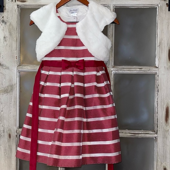 Jona Michelle Other - Jona Michelle candy can stripped dress red/white with faux fur vest size 8